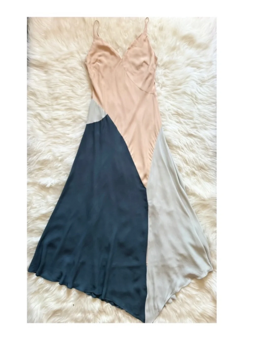 New! Reiss Hudson Asymmetric Colorblock Slip Midi Slip Dress in Multicolor - Picture 7 of 11